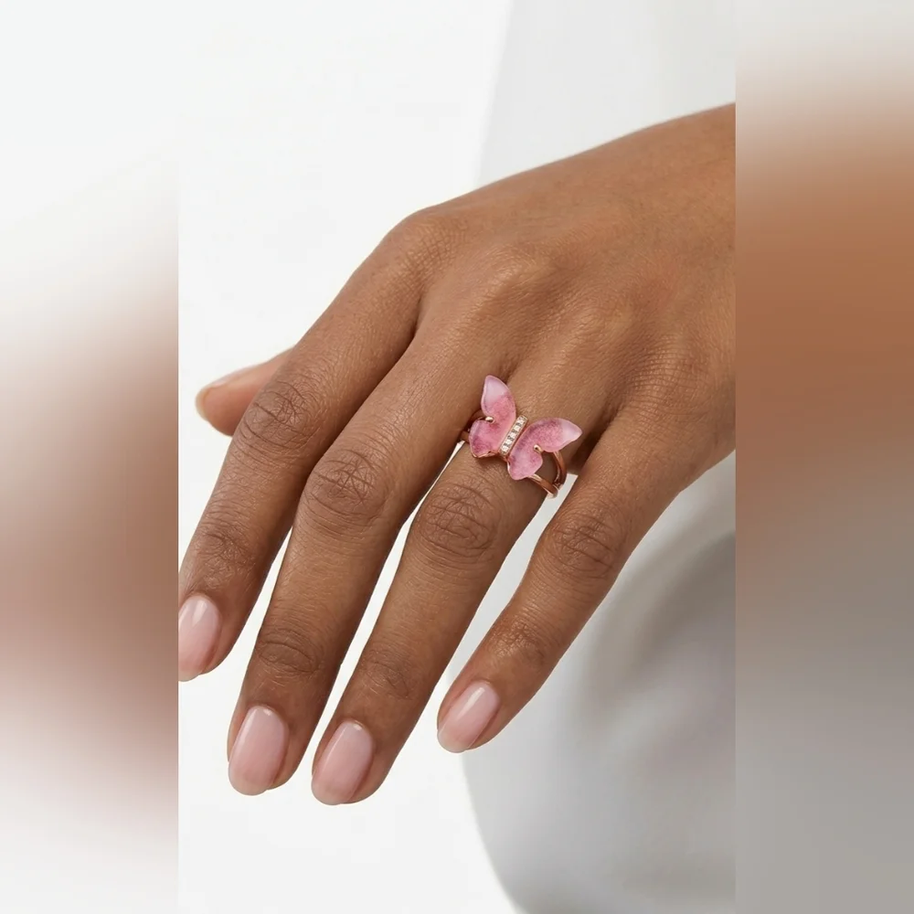 Pink Butterfly & Rhinestone Ring NWOT